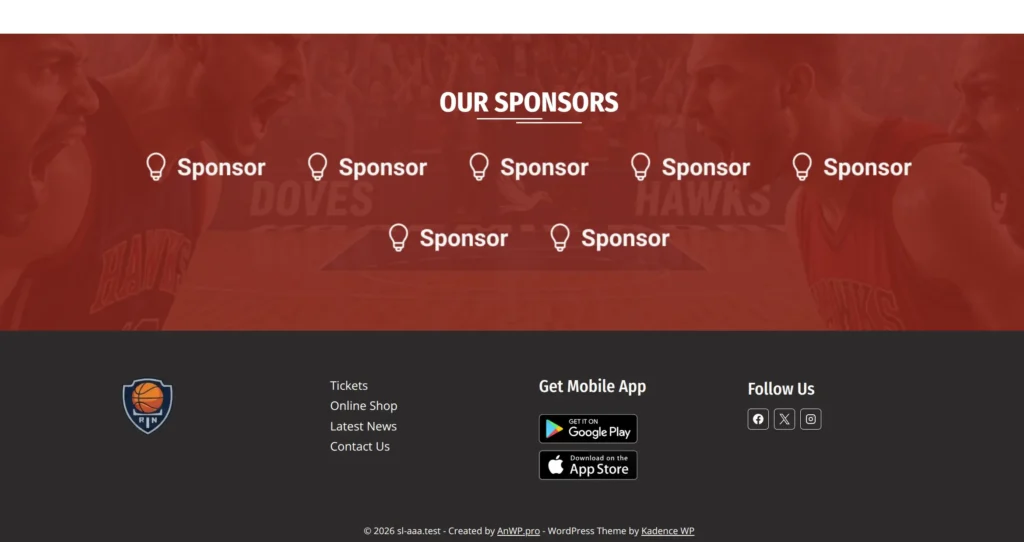 Frontend result showing sponsors section injected above the footer