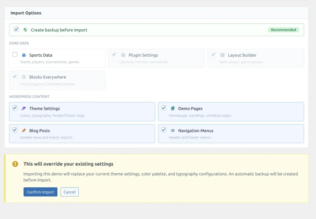 Confirm import dialog with warning message