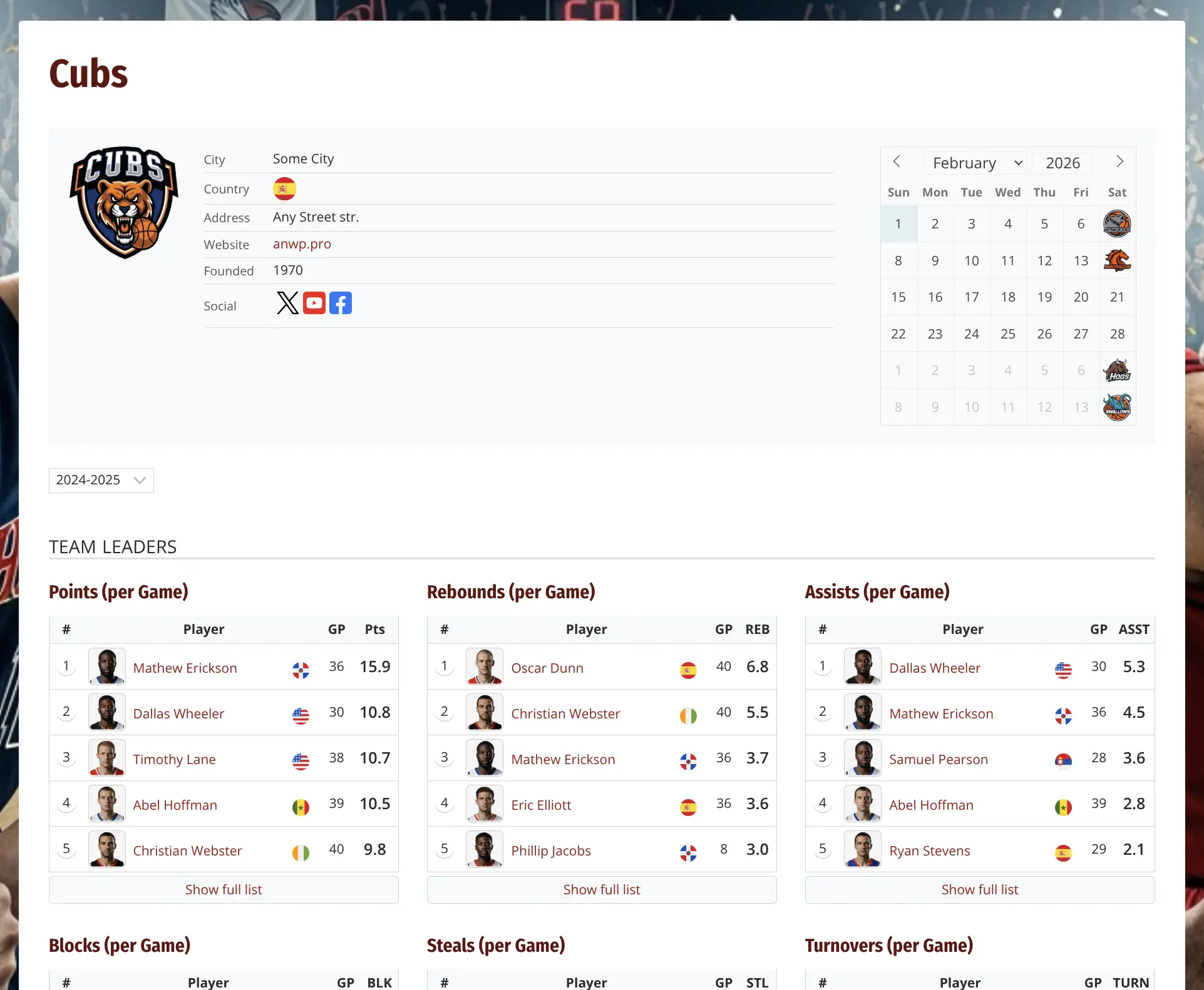 Club Page