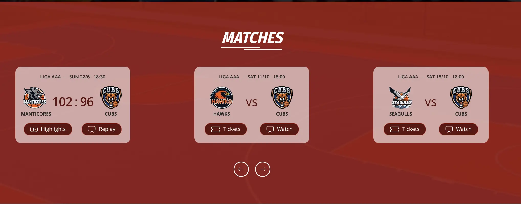 Matches Slider