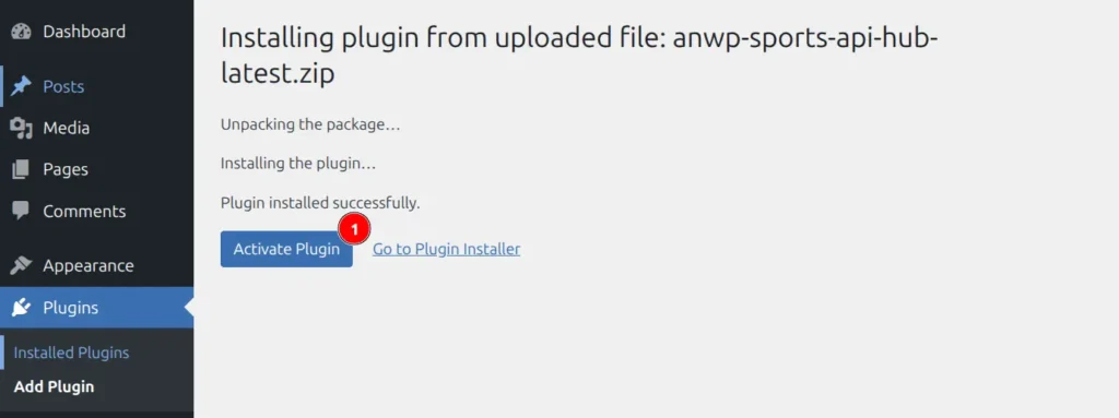 Plugin installed successfully with Activate Plugin button