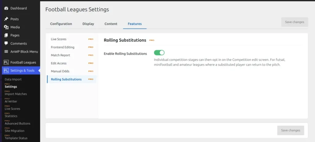 The Rolling Substitutions settings tab with the Enable Rolling Substitutions toggle switched on