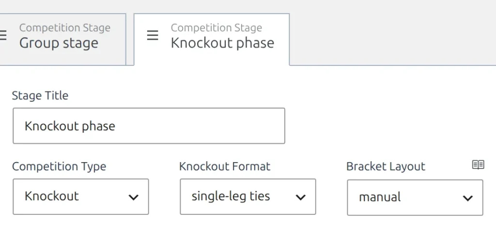 The UEFA Euro 2024 competition editor with the Knockout phase stage tab active, Competition Type set to Knockout, Knockout Format set to single-leg ties and Bracket Layout set to manual