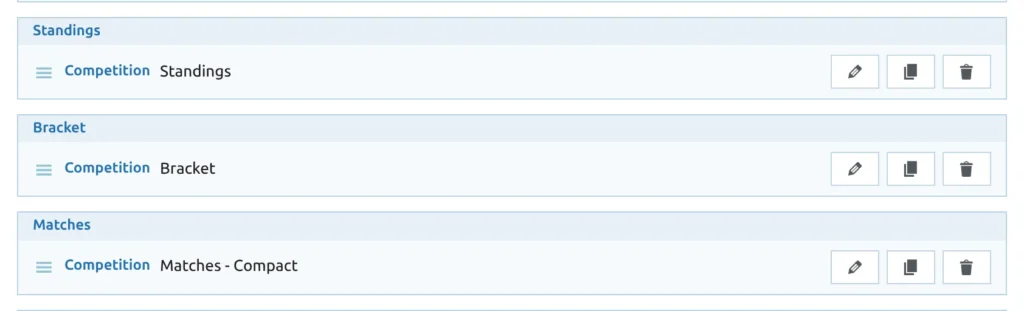 The Competition layout open in Layout Builder v2, with the Bracket block placed between the Standings and Matches - Compact blocks