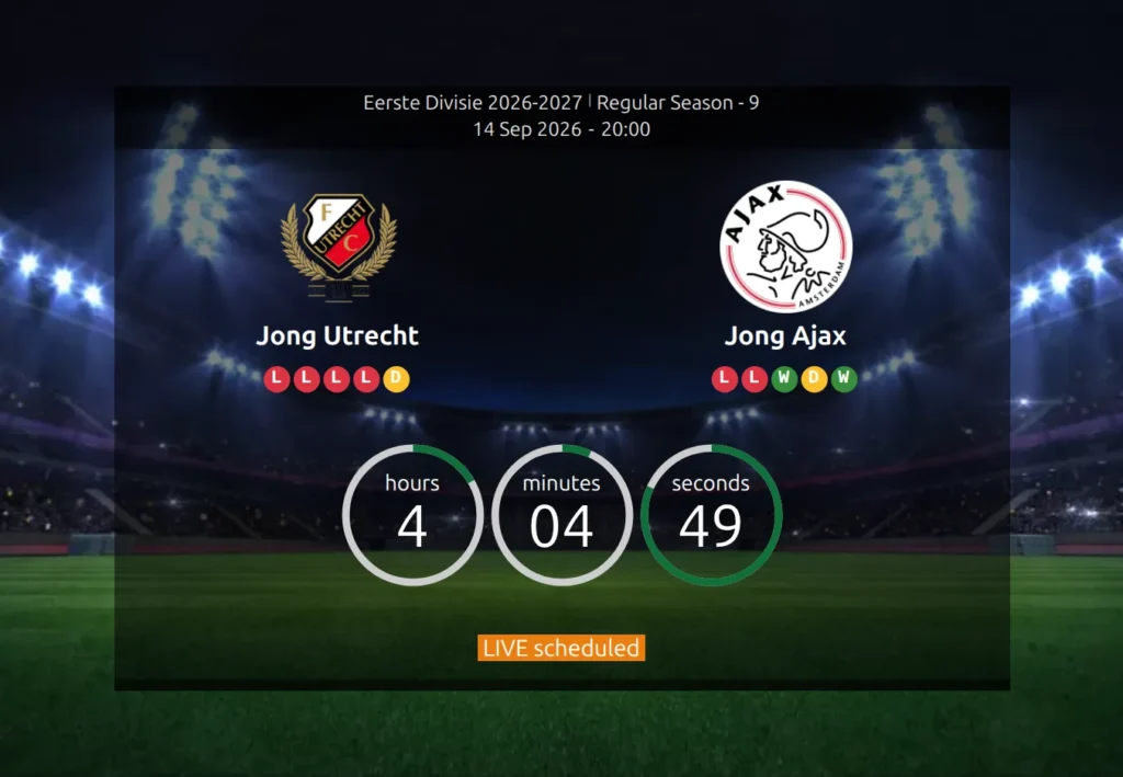 The scoreboard of a game that hasn't kicked off yet, seen as a logged-out visitor - both clubs and their crests, the countdown to kickoff, and directly under the countdown a small orange LIVE scheduled badge, with no live score panel showing