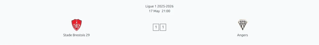 Last match card - the competition and kick-off time above the two club crests with the final score between them