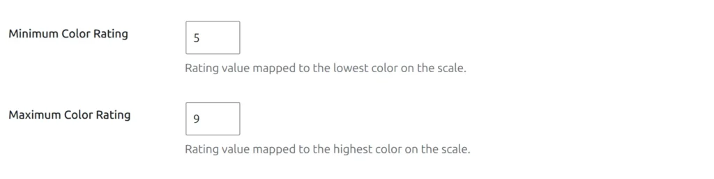 Minimum Color Rating set to 5 and Maximum Color Rating set to 9 on the Advanced settings tab, each with its description