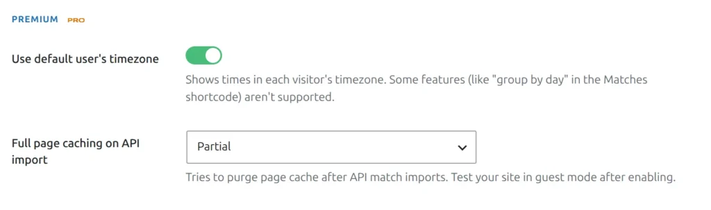 The Premium group on the Advanced tab of Settings & Tools > Settings, with the Use default user's timezone toggle switched on